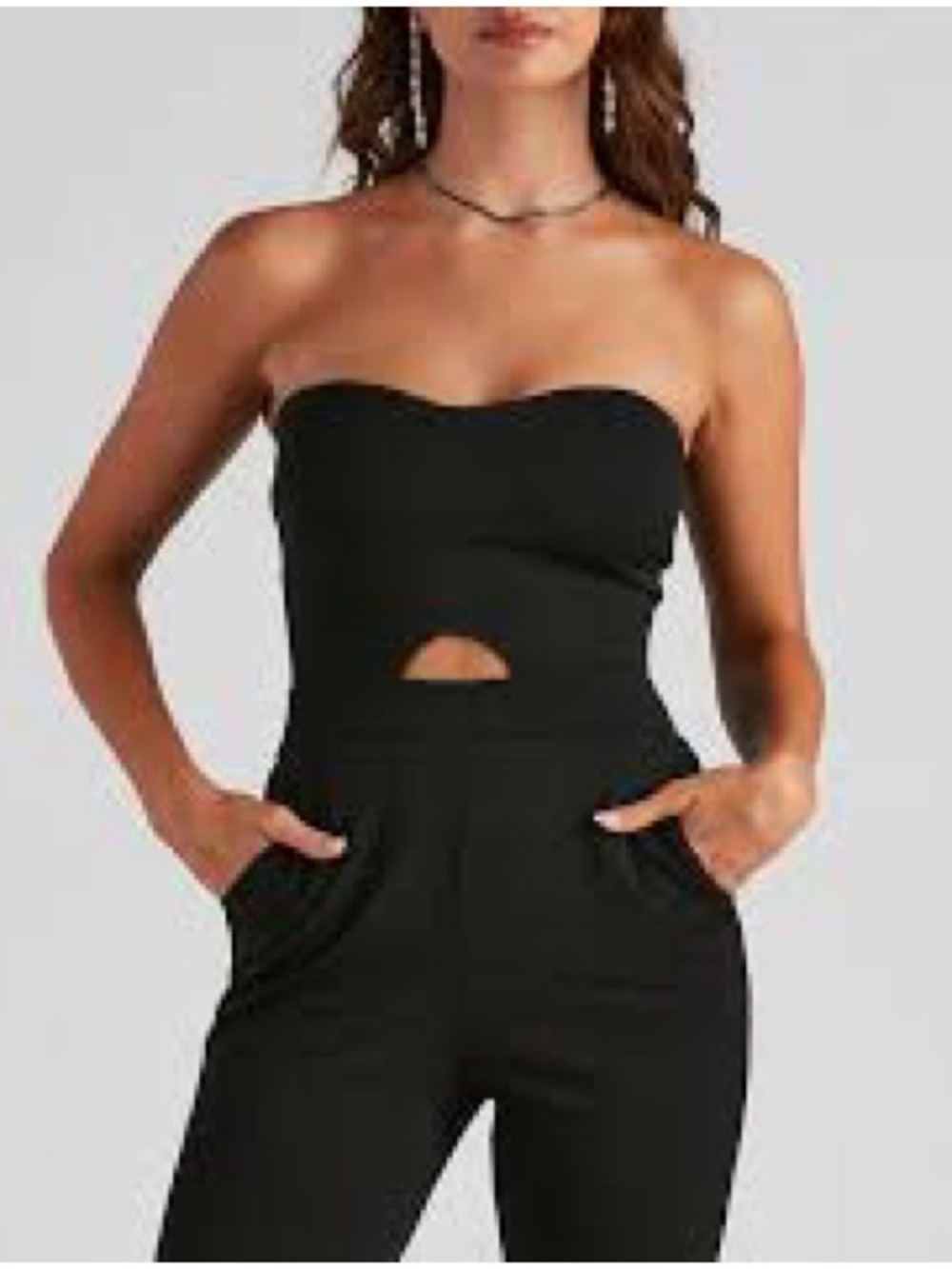 Shop17 Strapless Sweetheart Front Cutout Wide Leg Black Jumpsuit Medium Stretch